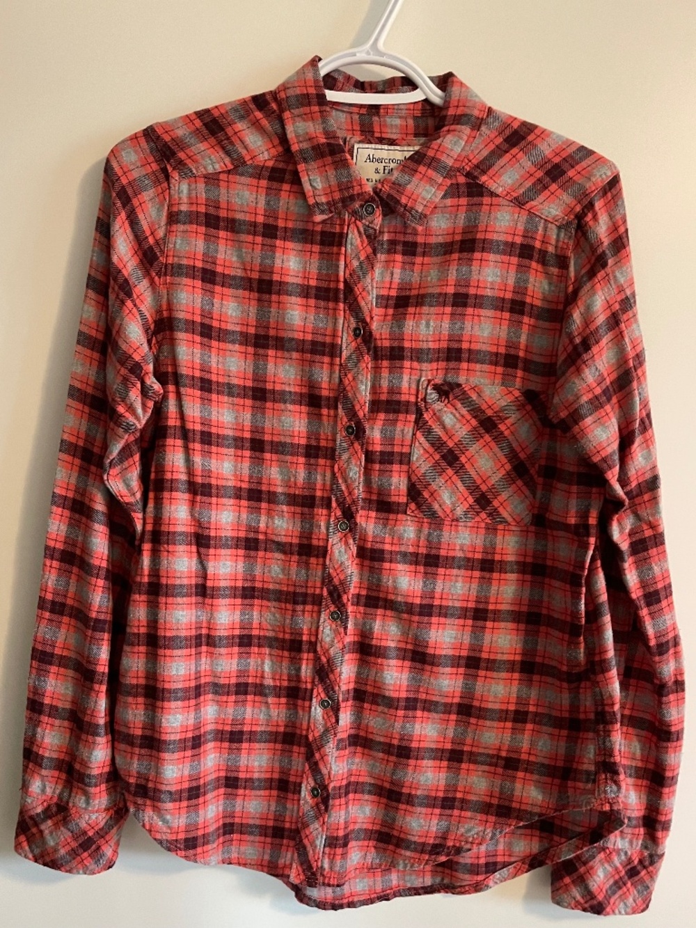 EUC Abercrombie & Fitch Pink Plaid Flannel Button Down Long Sleeve Shirt Medium